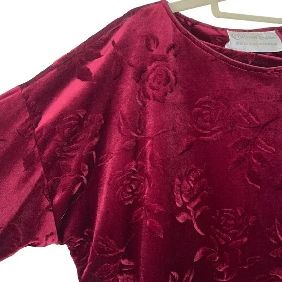 Cinema Etoile Vintage Robe Size XL Burgundy Velour Floral Jacquard Pullover - Picture 3 of 11